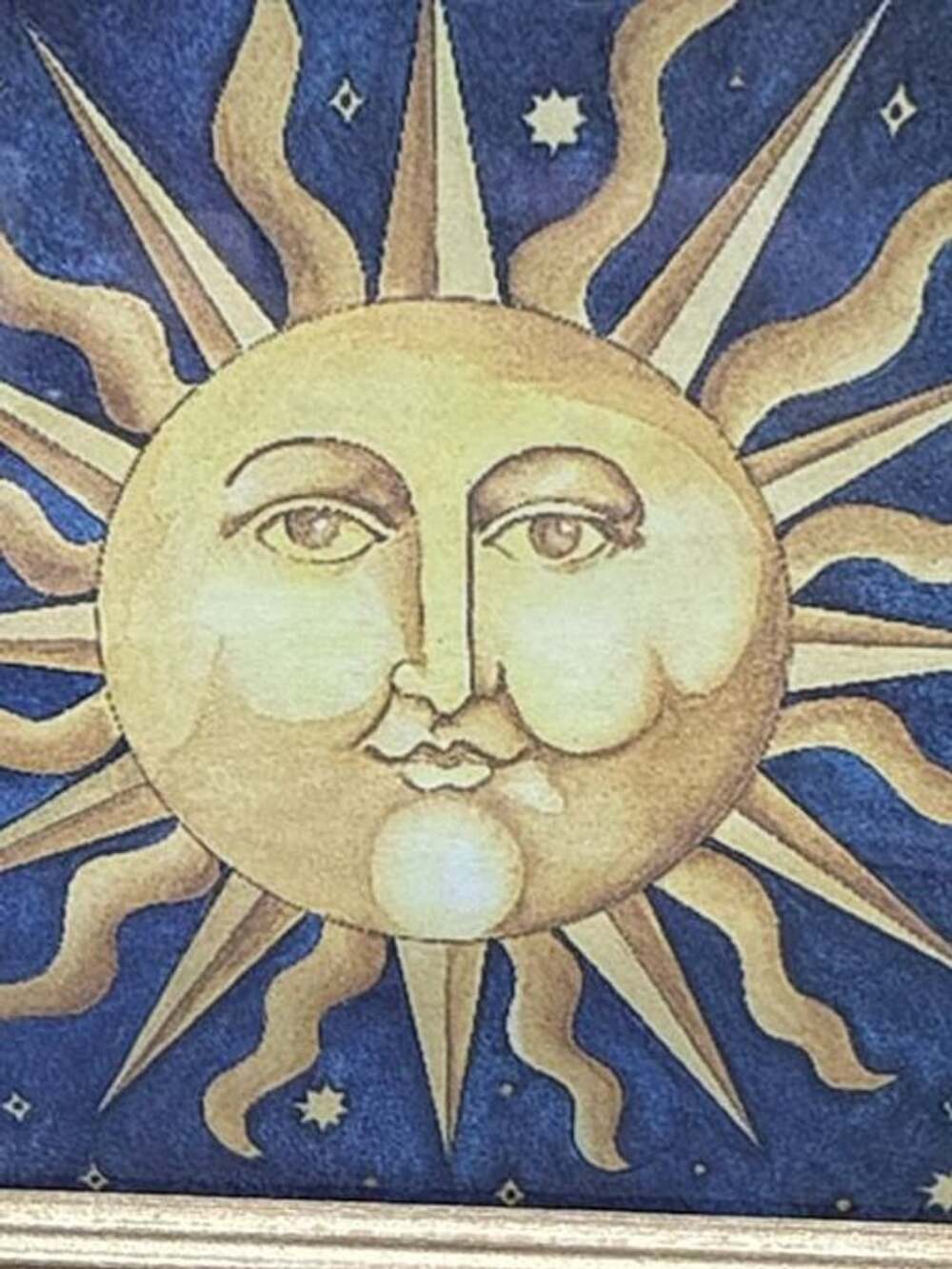 Vtg 90s Mary Beth Zeitz Celestial Sun Art Print 7x7 Gold Frame Y2K Whimsigoth - Picture 6 of 16